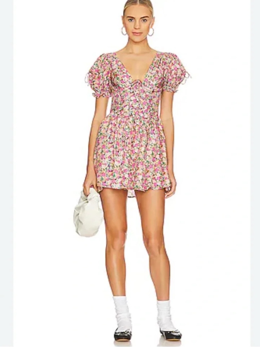 For Love & Lemons | Paulina Mini Dress In Multi Floral Size Xs